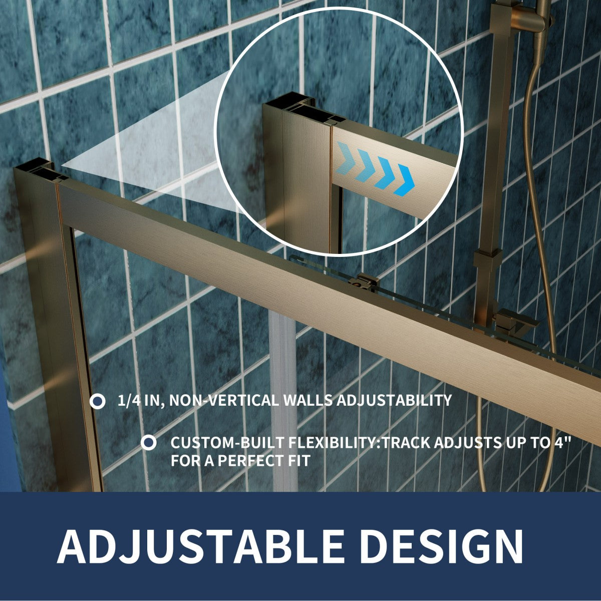 Holden 56-60"W x 70"H Easy Clean Shatter Proof Double Framed Sliding Shower Door with 1/4" (6mm) Clear SGCC Tempered Glass,Brushed Gold Finish