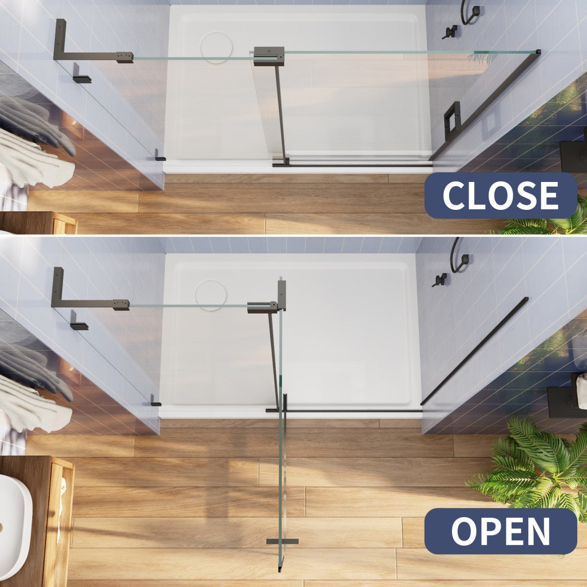 Flexi-L 50-54" W X 70" H Bathroom Glass Shower Doors,Semi-Frameless Matte Black,Tempered Glass Shower Door With Handle