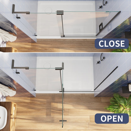 Flexi-L 50-54" W X 70" H Bathroom Glass Shower Doors,Semi-Frameless Matte Black,Tempered Glass Shower Door With Handle