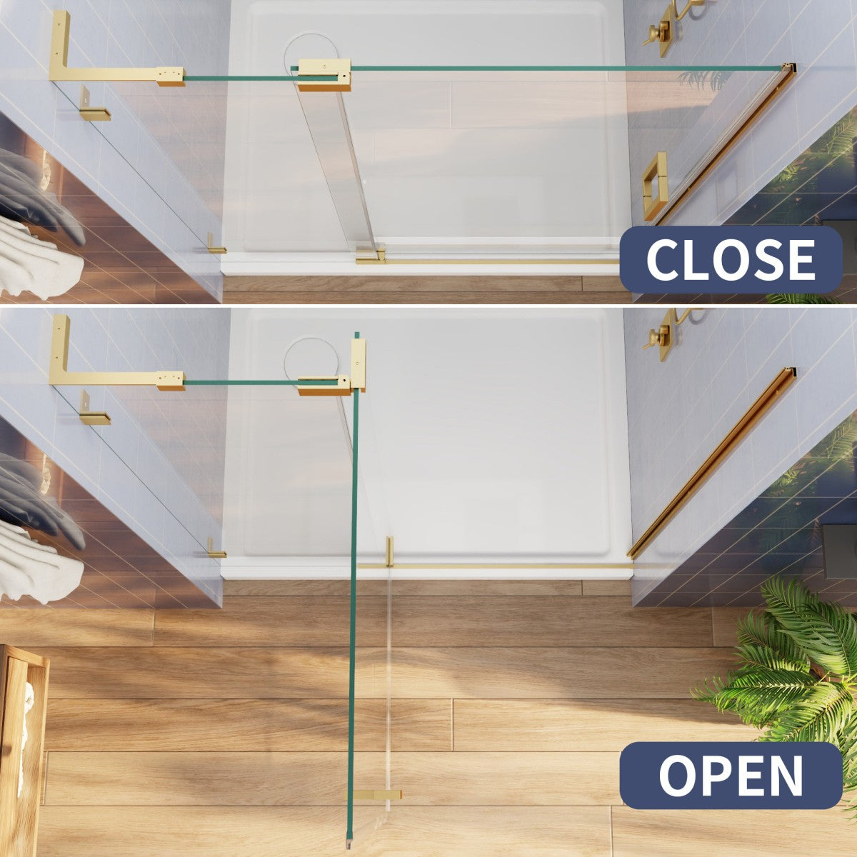 Flexi-L 44-48" W X 70" H Bathroom Glass Shower Doors,Semi-Frameless Brushed Gold,Tempered Glass Shower Door With Handle