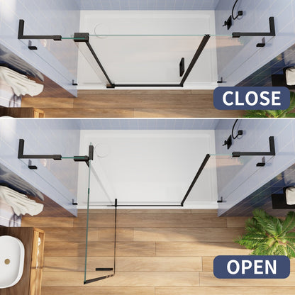 Flexi-L 56-60" W X 70" H Bathroom Glass Shower Doors,Semi-Frameless Matte Black,Tempered Glass Shower Door With Handle