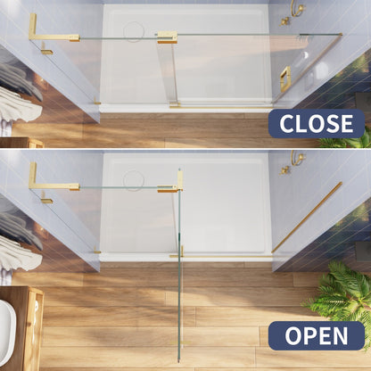 Flexi-L 50-54" W X 70" H Bathroom Glass Shower Doors,Semi-Frameless Brushed Gold,Tempered Glass Shower Door With Handle