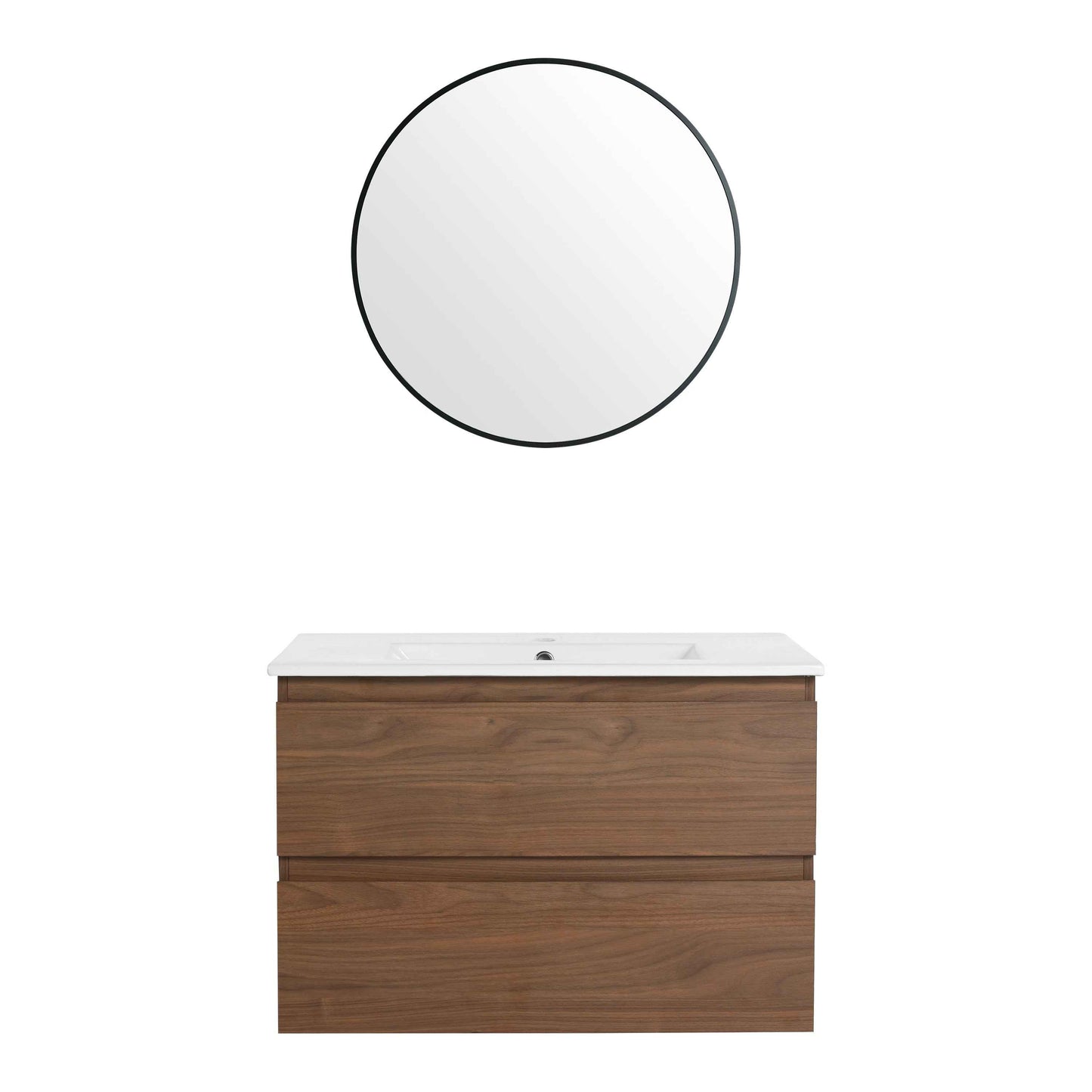 30' Wall-Mounted Bathroom Vanity With Ceramic Sink, KD-Package,2-Soft Close Drawers, KD-Package