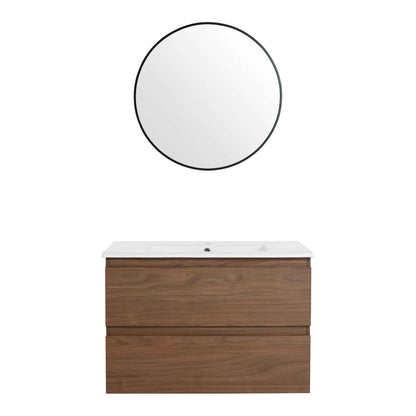30' Wall-Mounted Bathroom Vanity With Ceramic Sink, KD-Package,2-Soft Close Drawers, KD-Package