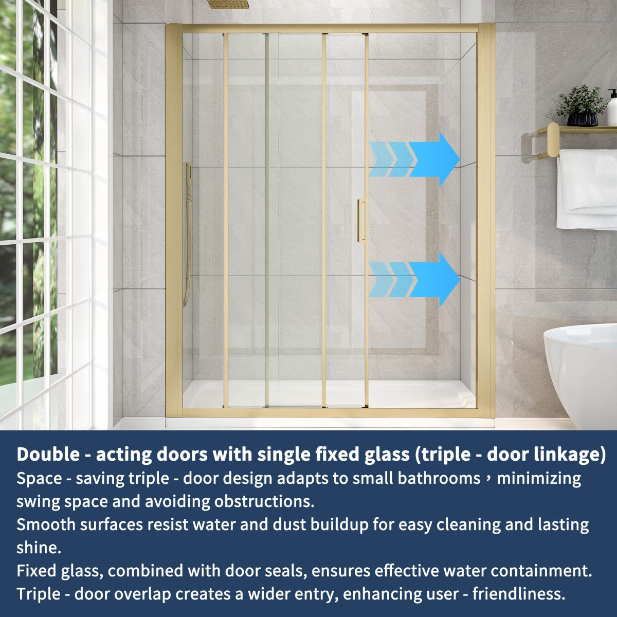 Nexus 44-48W x 70.H Easy Clean Framed Tri-Fold Sliding Shower Door with 1/4" (6mm) Clear SGCC Tempered Glass,Brushed Golde Finish