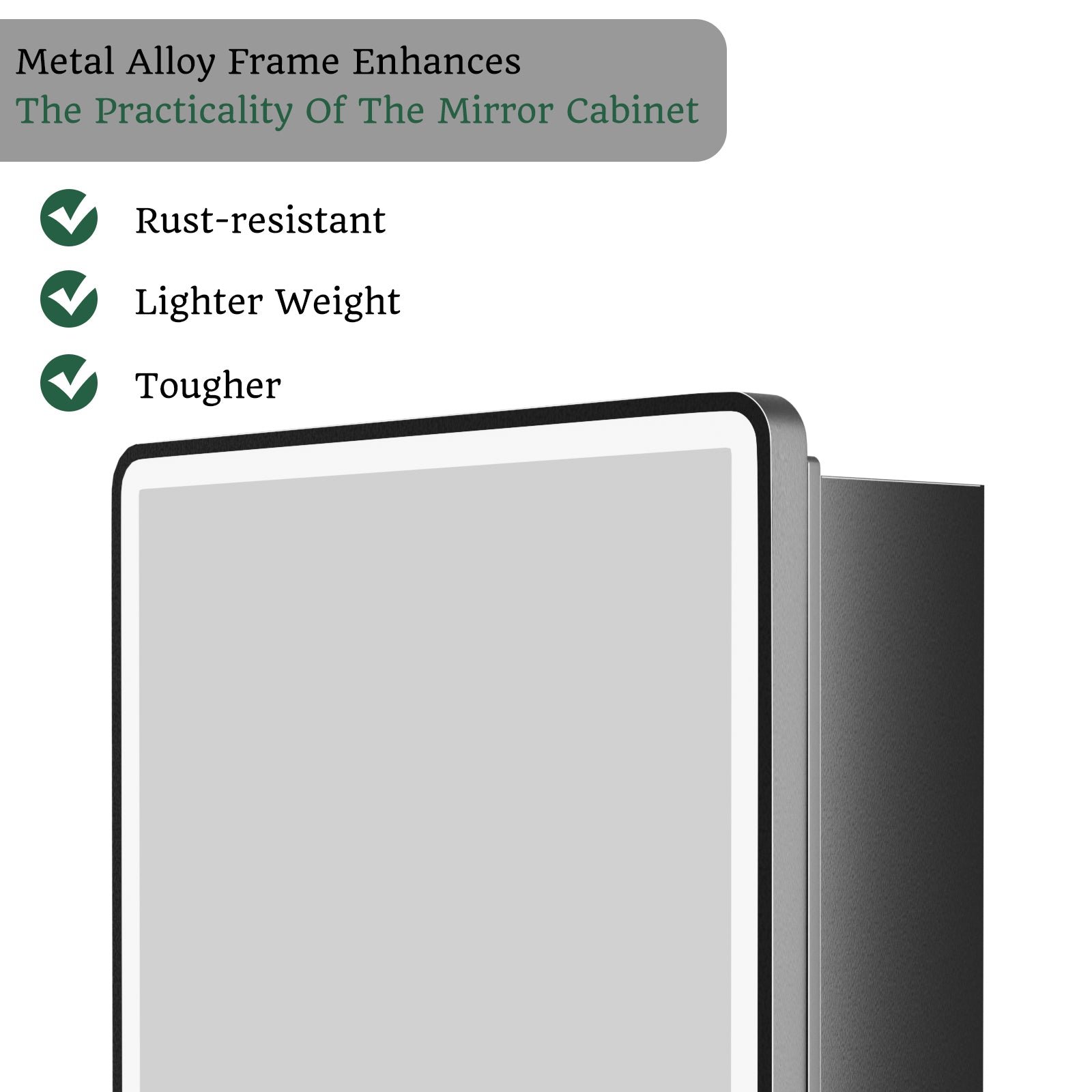 ExBrite 24" W x 30" H Light Medicine Cabinet Recessed or Surface Mount Adjustable Shelves Vanity Mirror Cabinet, Rounded Corner Door with Black Iron Frame, Hinge on the Left - ExBriteUSA