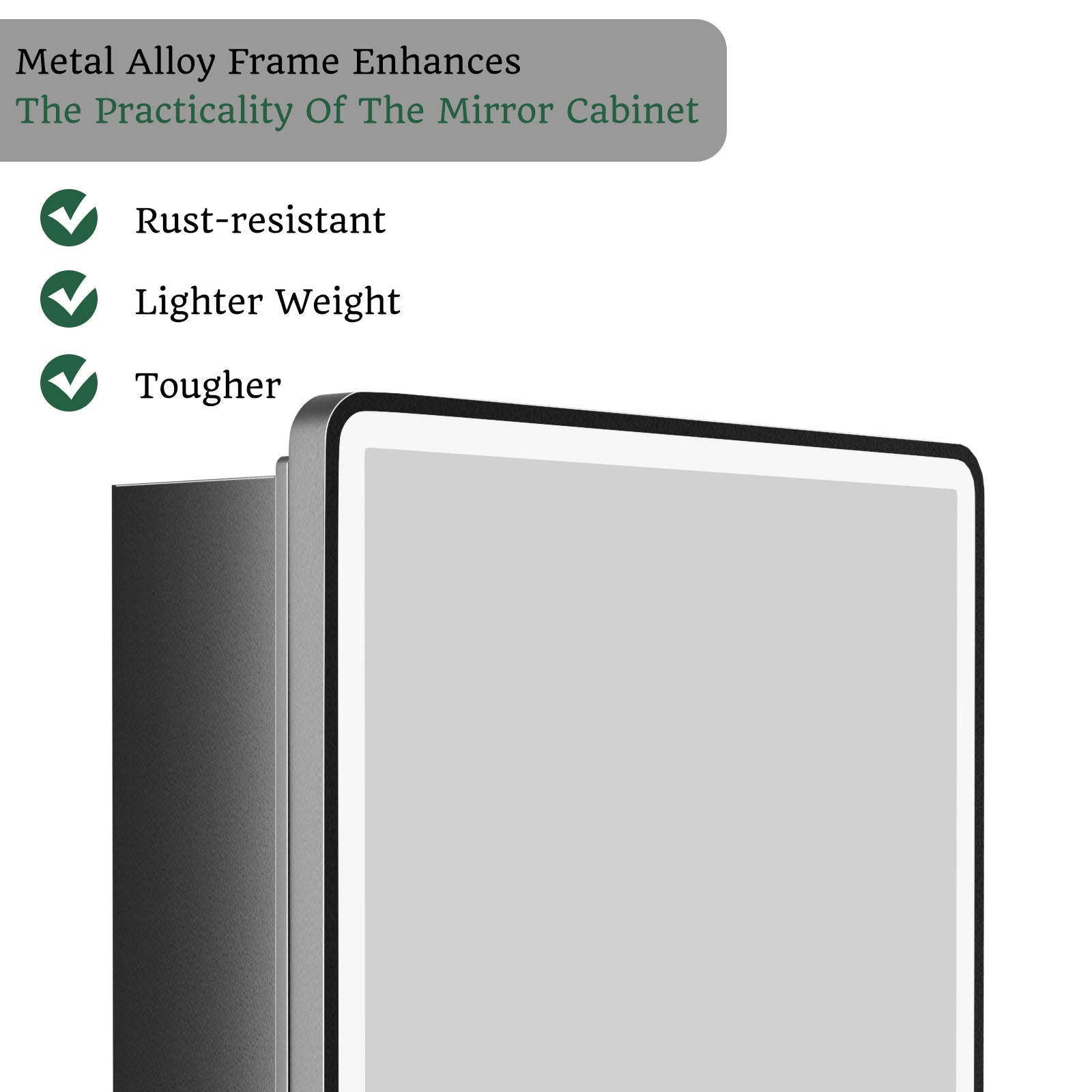 ExBrite 24" W x 30" H Light Medicine Cabinet Recessed or Surface Mount Adjustable Shelves Vanity Mirror Cabinet, Rounded Corner Door with Black Iron Frame, Hinge on the Right - ExBriteUSA