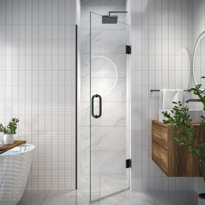 Valor Shower Door 24in.W x 72in.H Semi-Frameless Hinged Shower Door,Shower Room Glass Door with Clear Tempered Shower Glass Panel,Black
