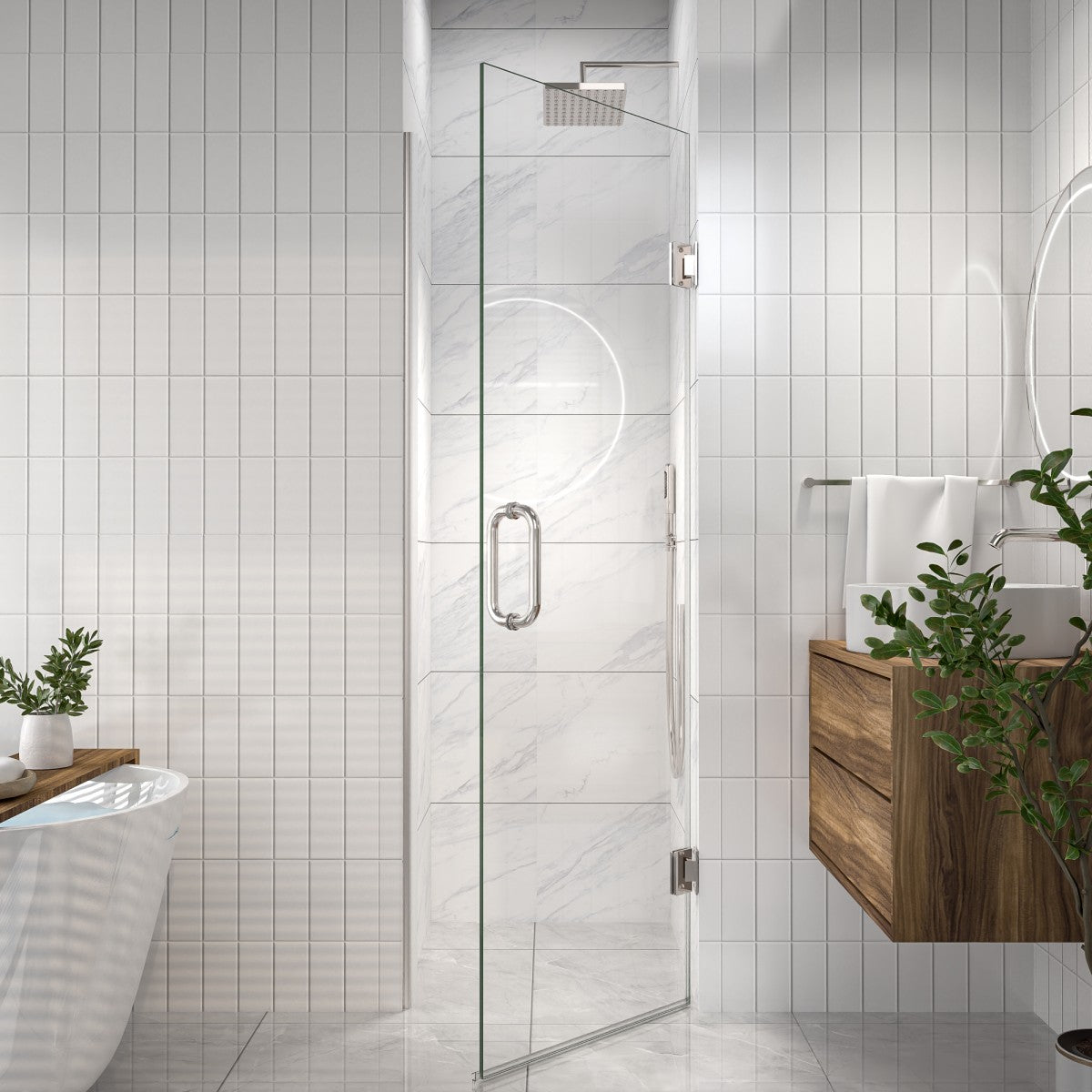 Valor Shower Door 24in.W x 72in.H Semi-Frameless Hinged Shower Door,Shower Room Glass Door with Clear Tempered Shower Glass Panel,Chrome