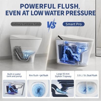 ExBrite Smart Pro ADA Height Smart Bidet Toilet with Auto Open & Close, Foam Shield, UV Sterilization, Heated Seat and Built-In Pump