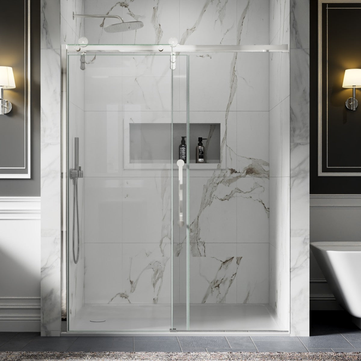 56-60" x 76" Frameless Sliding Shower door,Chrome,Easy clean,Fixed Glass Left|ExBrite Elysian-S Series