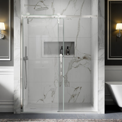 56-60" x 76" Frameless Sliding Shower door,Chrome,Easy clean,Fixed Glass Left|ExBrite Elysian-S Series