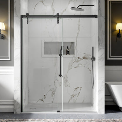 56-60" x 76" Shower Doors Sliding Frameless, Matte Black | ExBrite Elysian-R Series