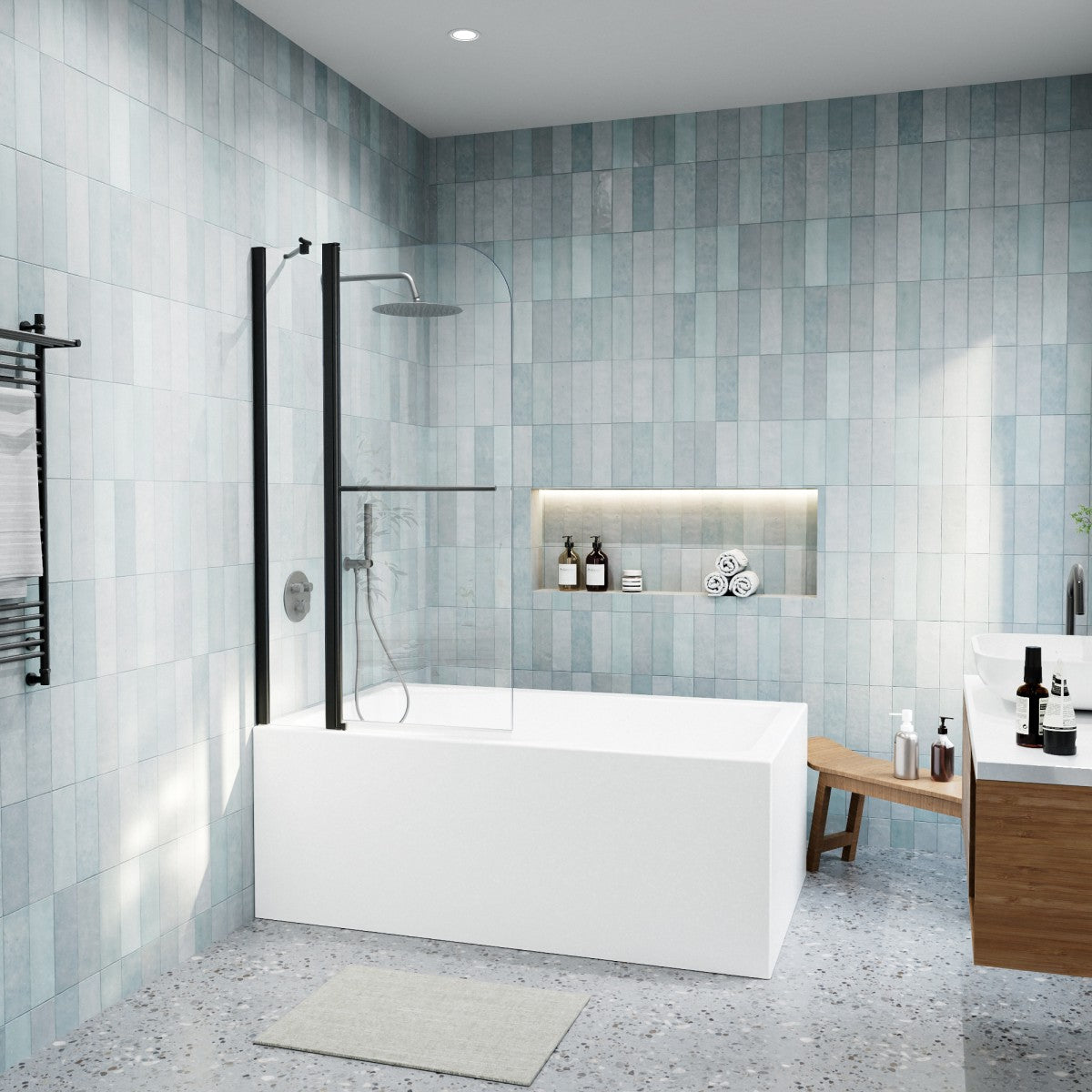 Classy-LB 33.2-34" x 58" Bathtub Screen Panel Pivot Swing Shower Door for Bathtub 180° Pivot 6mm Tempered Glass,Black