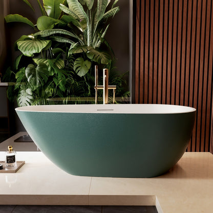 Allsumhome RockE 59" Imitation Natural Stone Freestanding Bathtub,Stone Touch,Avocado Green,Scratch-proof,cUPC Certified