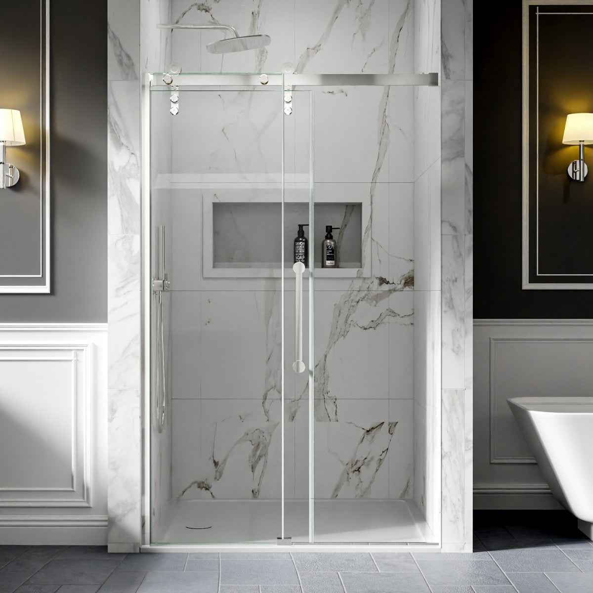 44-48" x 76" Frameless Sliding Shower door,Chrome,Easy clean|ExBrite Elysian-M Series