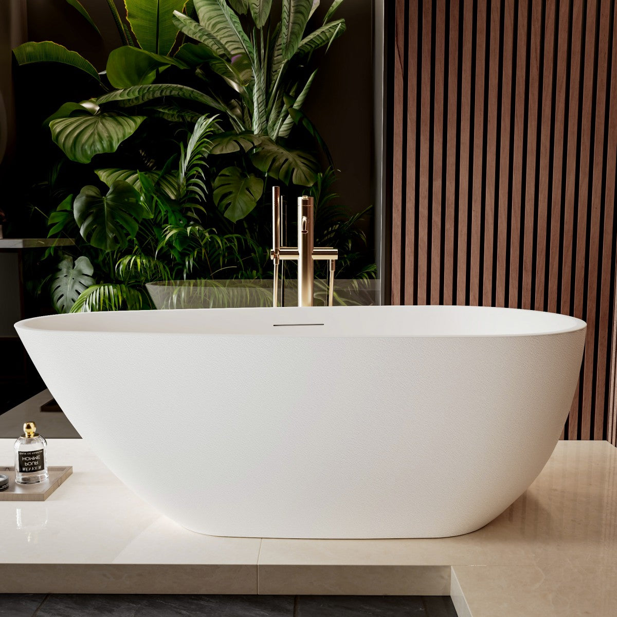 Allsumhome RockE 67" Imitation Natural Stone Freestanding Bathtub,Stone Touch,White,Scratch-proof,cUPC Certified,No Drain
