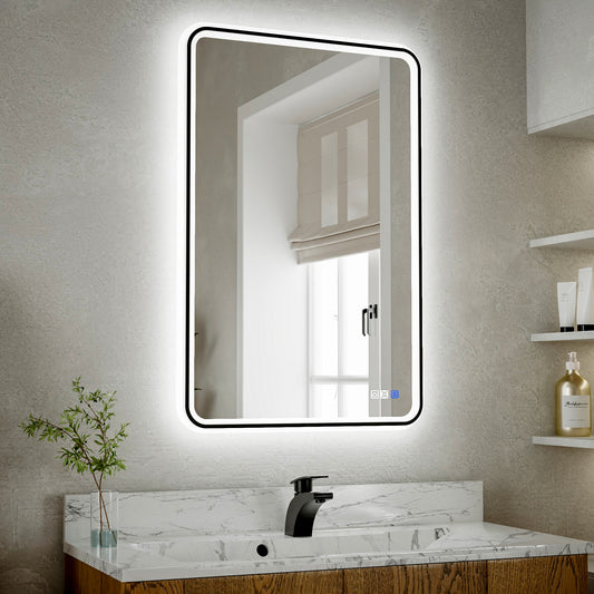 Lumina 24" W x 36" H LED Lighted Bathroom Mirror,High Illuminate, Inner & Outer Lighting,Anti-Fog, Dimmable,Black Frame with Rounded Corners
