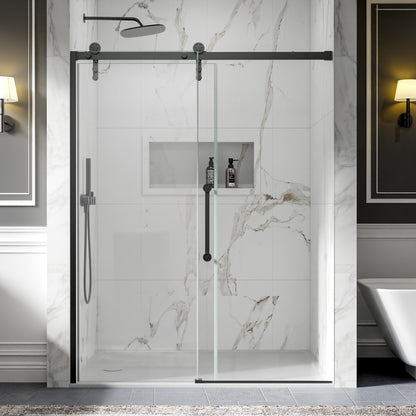56-60" x 76" Frameless Sliding Shower door,Matte Black,Easy clean,Fixed glass left|ExBrite Elysian-S Series