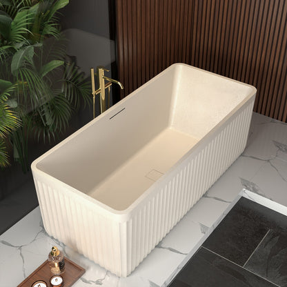 Allsumhome RockF 57 Freestanding Soaker Bathtubs - Stone Touch in Milky Coffee, Scratch-proof, cUPC Certified Freestanding Bath Tubs