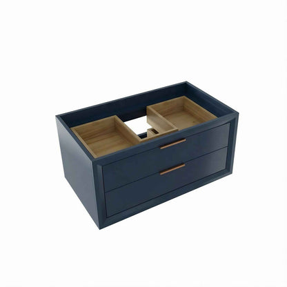 Glam 36" (Only VanityBase)Modern Floating Blue Rubberwood Bathroom Vanity Cabinet with Lights and Stone Slab Countertop, Single Sinks