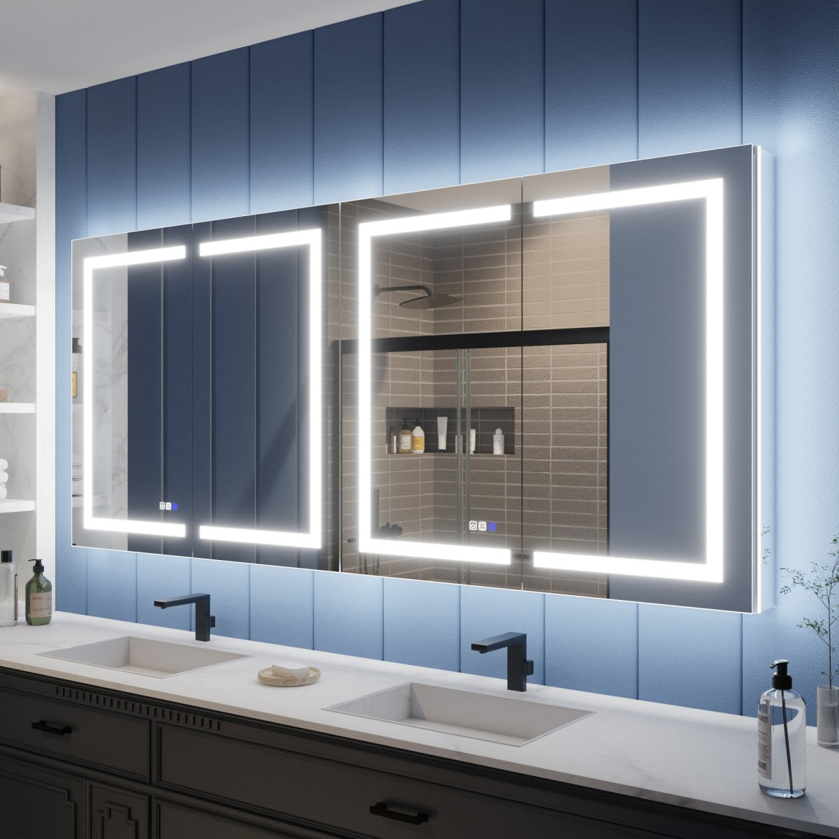 Illusion-B 84" x 36" LED Lighted Inset Mirrored Medicine Cabinet with Magnifiers Front and Back Light