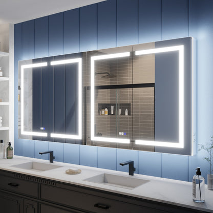 Illusion-B 84" x 36" LED Lighted Inset Mirrored Medicine Cabinet with Magnifiers Front and Back Light