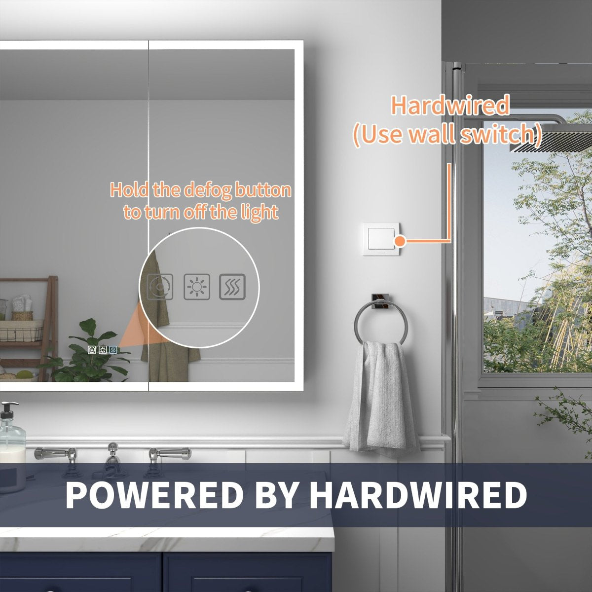 Rim 48" W x 36" H Bathroom Medicine Cabinets with LED Lighted Mirror - Recessed or Surface Options