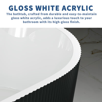 WSP-NK Exbrite 67' Acrylic Freestanding Bathtub, Unique Pleated Design, Glossy Black, Brushed Nickel  Overflow and Pop-Up Drain, cUPC Certified