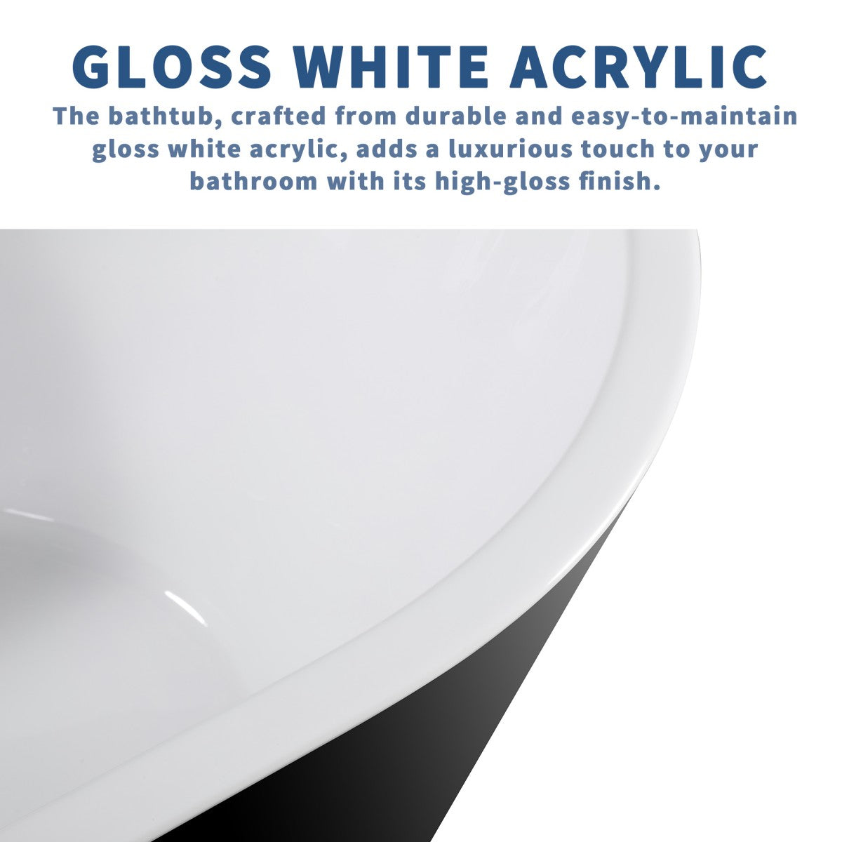 PY Exbrite 59' Acrylic Freestanding Bathtub, Stand Alone Soaking Tub, Glossy Black Acrylic, Toe-tap Chrome Drain, cUPC Certified