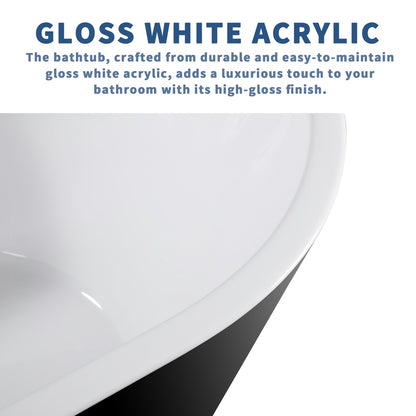 PY Exbrite 59' Acrylic Freestanding Bathtub, Stand Alone Soaking Tub, Glossy Black Acrylic, Toe-tap Chrome Drain, cUPC Certified