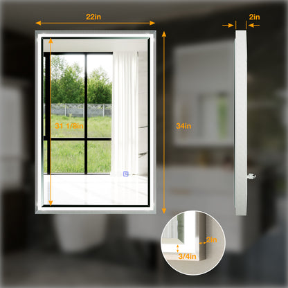 Verloar 22" W x 34" H Lighted Bathroom Mirror - Dimmable, Anti-Fog, Front-Lit Illumination in Brushed Nickel