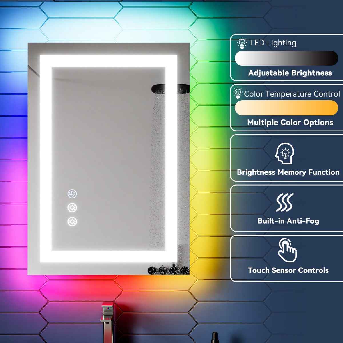 DYLUX 20"x 28"RGB Smart LED Bathroom Mirror–Color Changing Backlit Mirror with Anti-Fog & Dimmable Touch Control