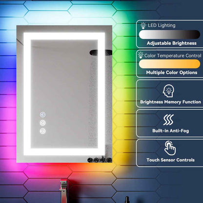 DYLUX 20"x 28"RGB Smart LED Bathroom Mirror–Color Changing Backlit Mirror with Anti-Fog & Dimmable Touch Control