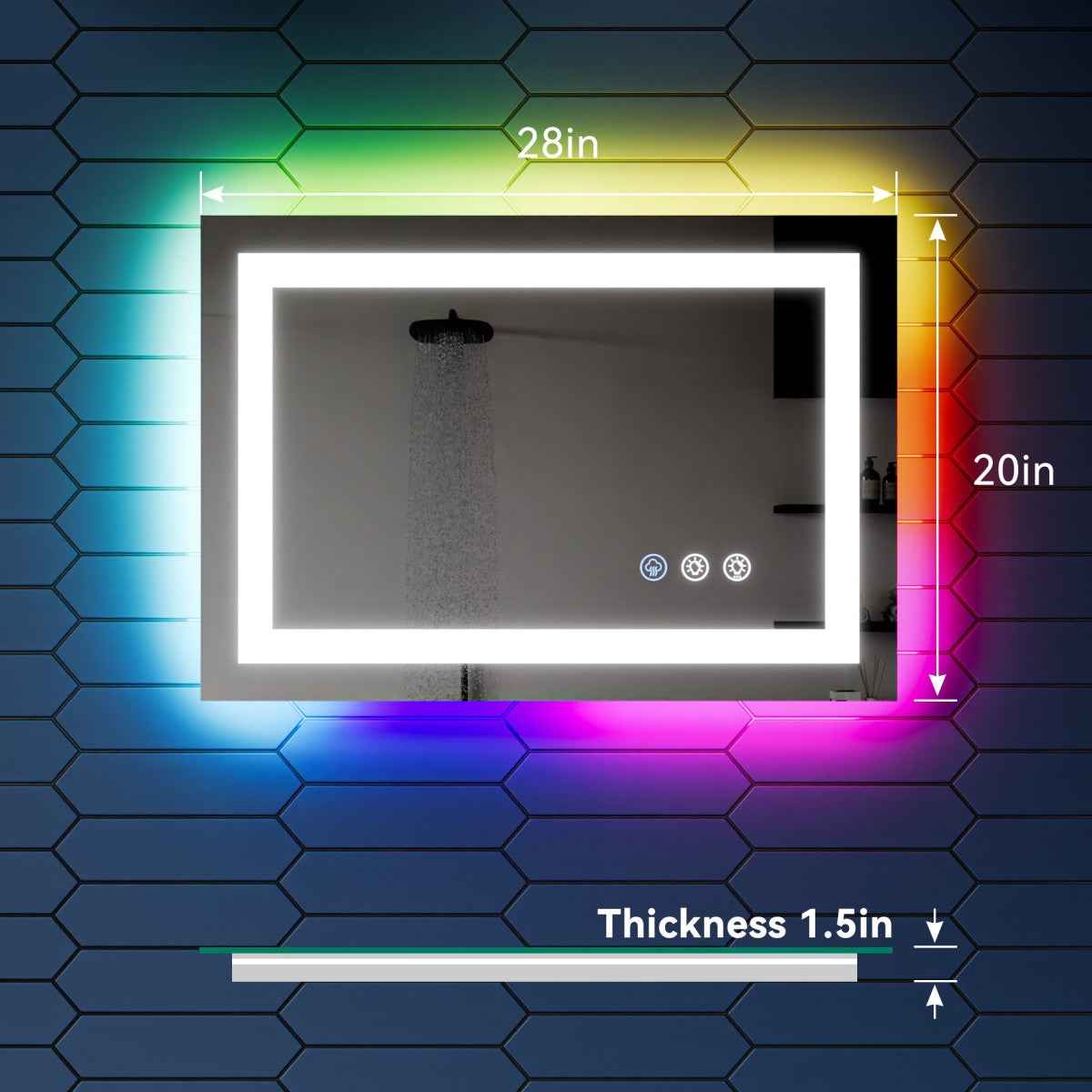 DYLUX 20"x 28"RGB Smart LED Bathroom Mirror–Color Changing Backlit Mirror with Anti-Fog & Dimmable Touch Control