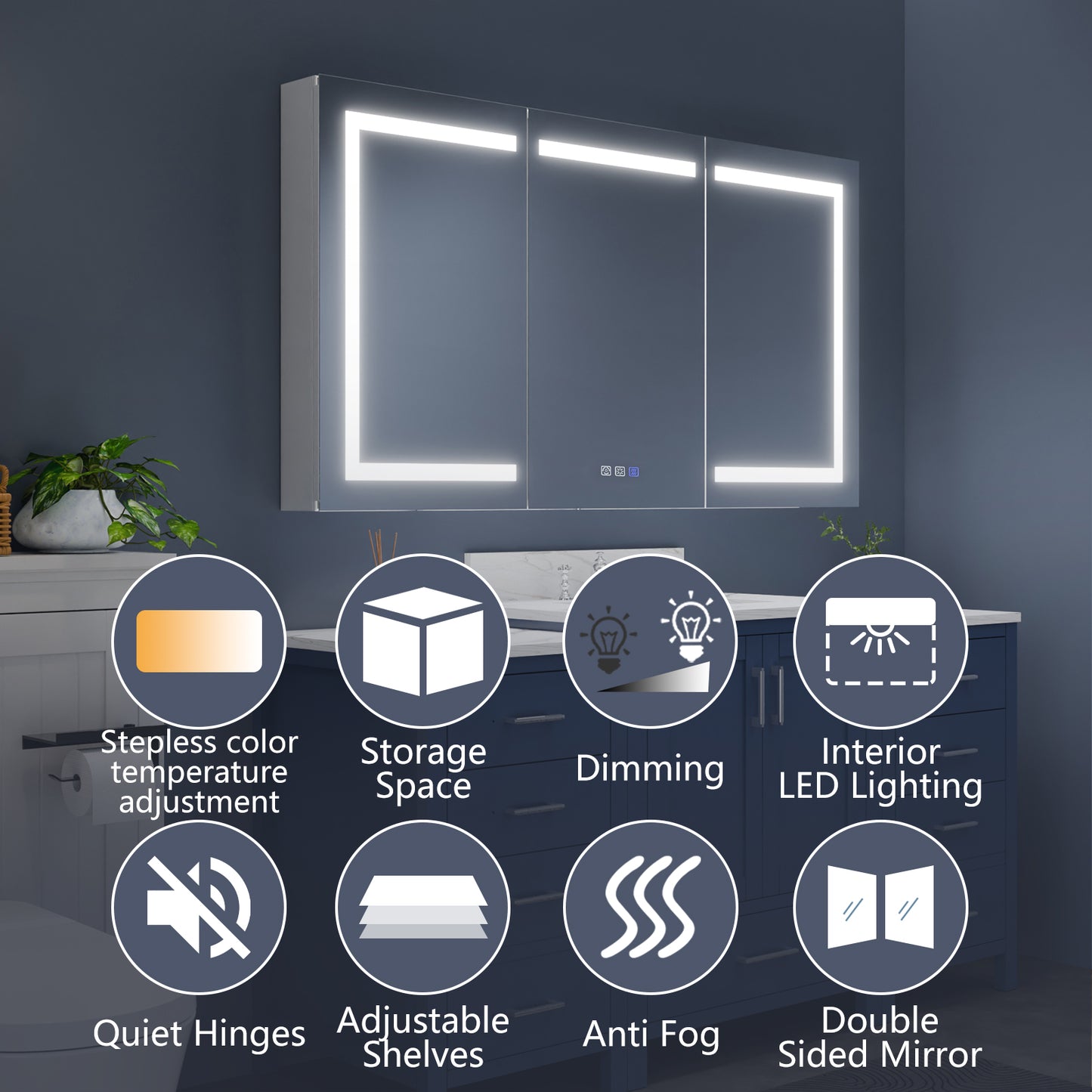 Boost 60" W x 32" H LED Lighted Bathroom Medicine Cabinet with Mirror Recessed or Surface led Medicine Cabinet