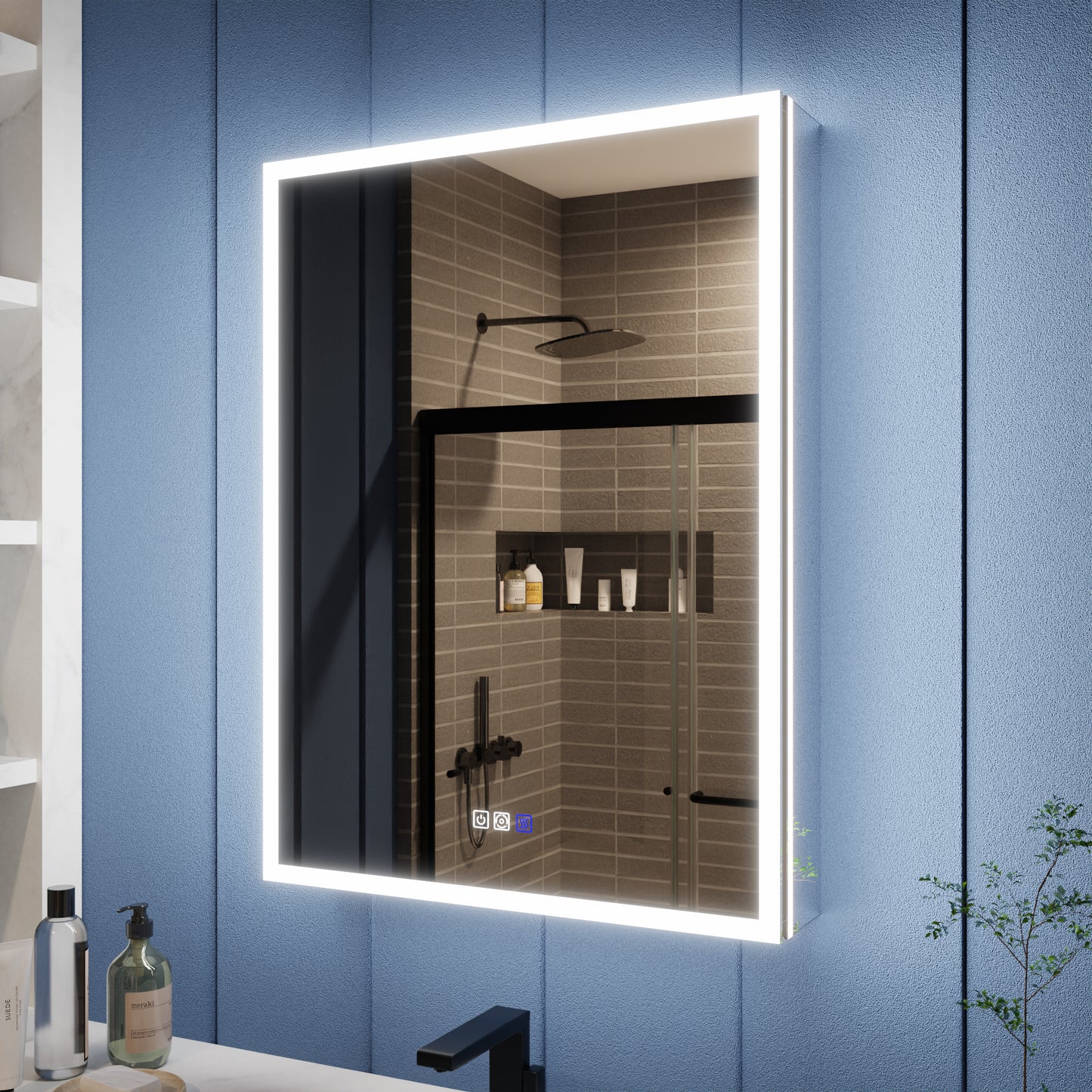 Illusion 24" x 32" LED Lighted Medicine Cabinet with Magnifiers Front and Back Light,Hinge on Left