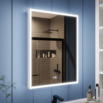Illusion 24" x 32" LED Lighted Medicine Cabinet with Magnifiers Front and Back Light,Hinge on the Right