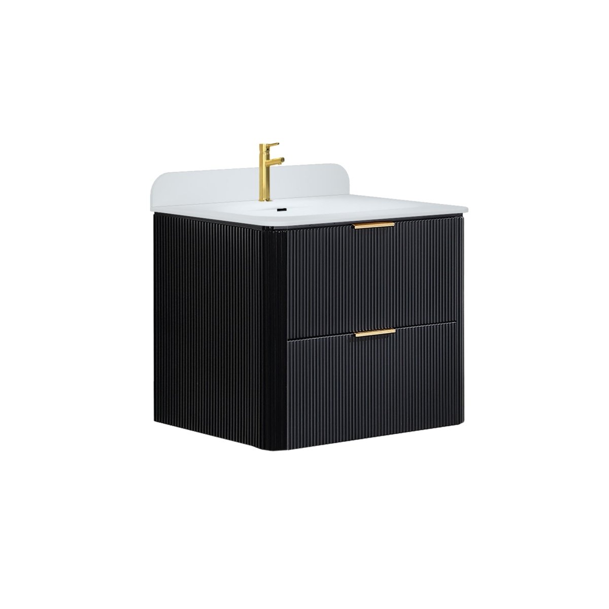 24 inch Floating Bathroom Vanity with Sink, Pre-Assembled, Wall Mounted Plywood Bathroom Storage Cabinet with Safety Rounded,Large Soft-Close Fluted Drawers & Metal Handles
