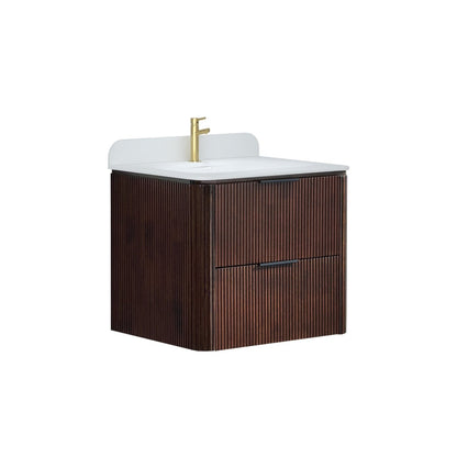 24 inch Floating Bathroom Vanity with Sink, Pre-Assembled, Wall Mounted Plywood Bathroom Storage Cabinet with Safety Rounded,Large Soft-Close Fluted Drawers & Metal Handles