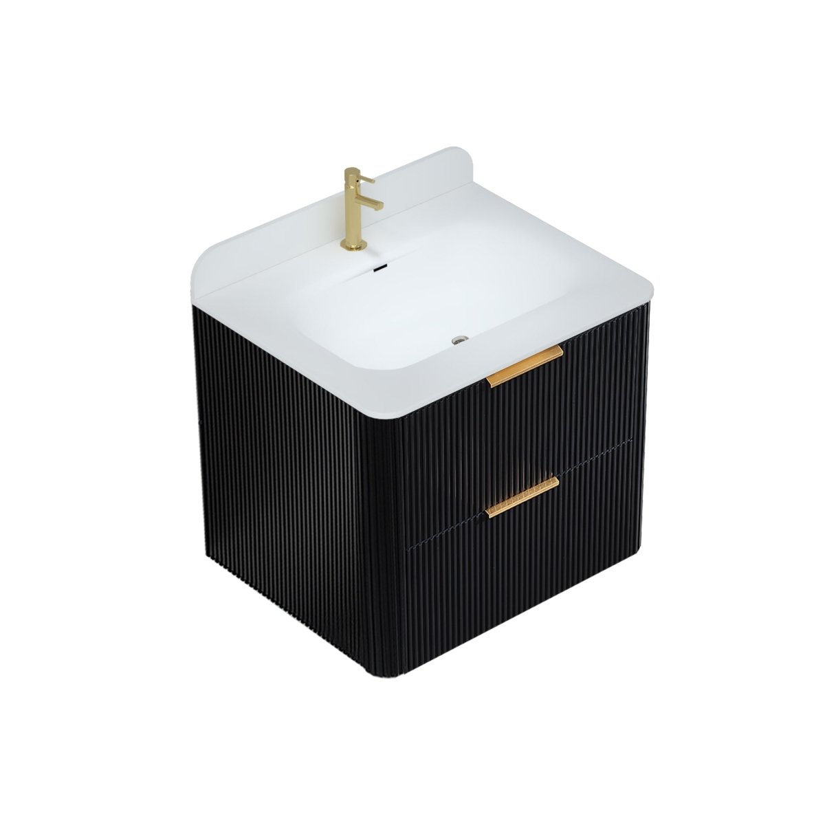 24 inch Floating Bathroom Vanity with Sink, Pre-Assembled, Wall Mounted Plywood Bathroom Storage Cabinet with Safety Rounded,Large Soft-Close Fluted Drawers & Metal Handles