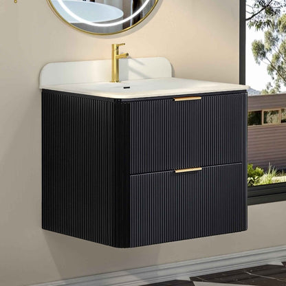 24 inch Floating Bathroom Vanity with Sink, Pre-Assembled, Wall Mounted Plywood Bathroom Storage Cabinet with Safety Rounded,Large Soft-Close Fluted Drawers & Metal Handles