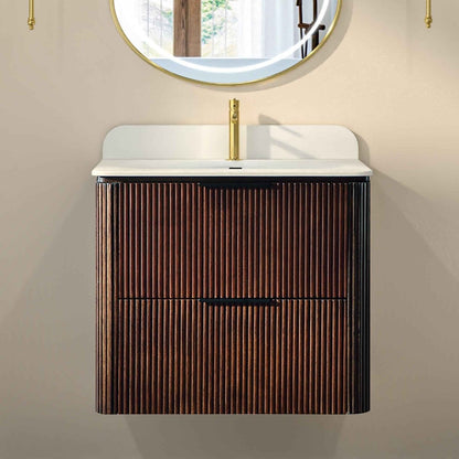 24 inch Floating Bathroom Vanity with Sink, Pre-Assembled, Wall Mounted Plywood Bathroom Storage Cabinet with Safety Rounded,Large Soft-Close Fluted Drawers & Metal Handles