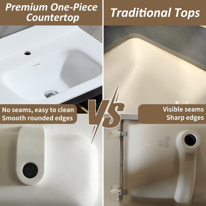24 inch Floating Bathroom Vanity with Sink, Pre-Assembled, Wall Mounted Plywood Bathroom Storage Cabinet with Safety Rounded,Large Soft-Close Fluted Drawers & Metal Handles