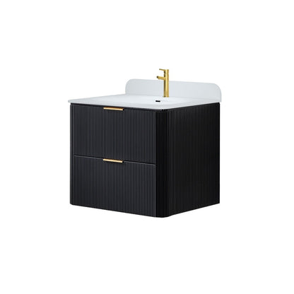 24 inch Floating Bathroom Vanity with Sink, Pre-Assembled, Wall Mounted Plywood Bathroom Storage Cabinet with Safety Rounded,Large Soft-Close Fluted Drawers & Metal Handles