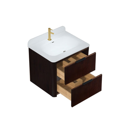 24 inch Floating Bathroom Vanity with Sink, Pre-Assembled, Wall Mounted Plywood Bathroom Storage Cabinet with Safety Rounded,Large Soft-Close Fluted Drawers & Metal Handles
