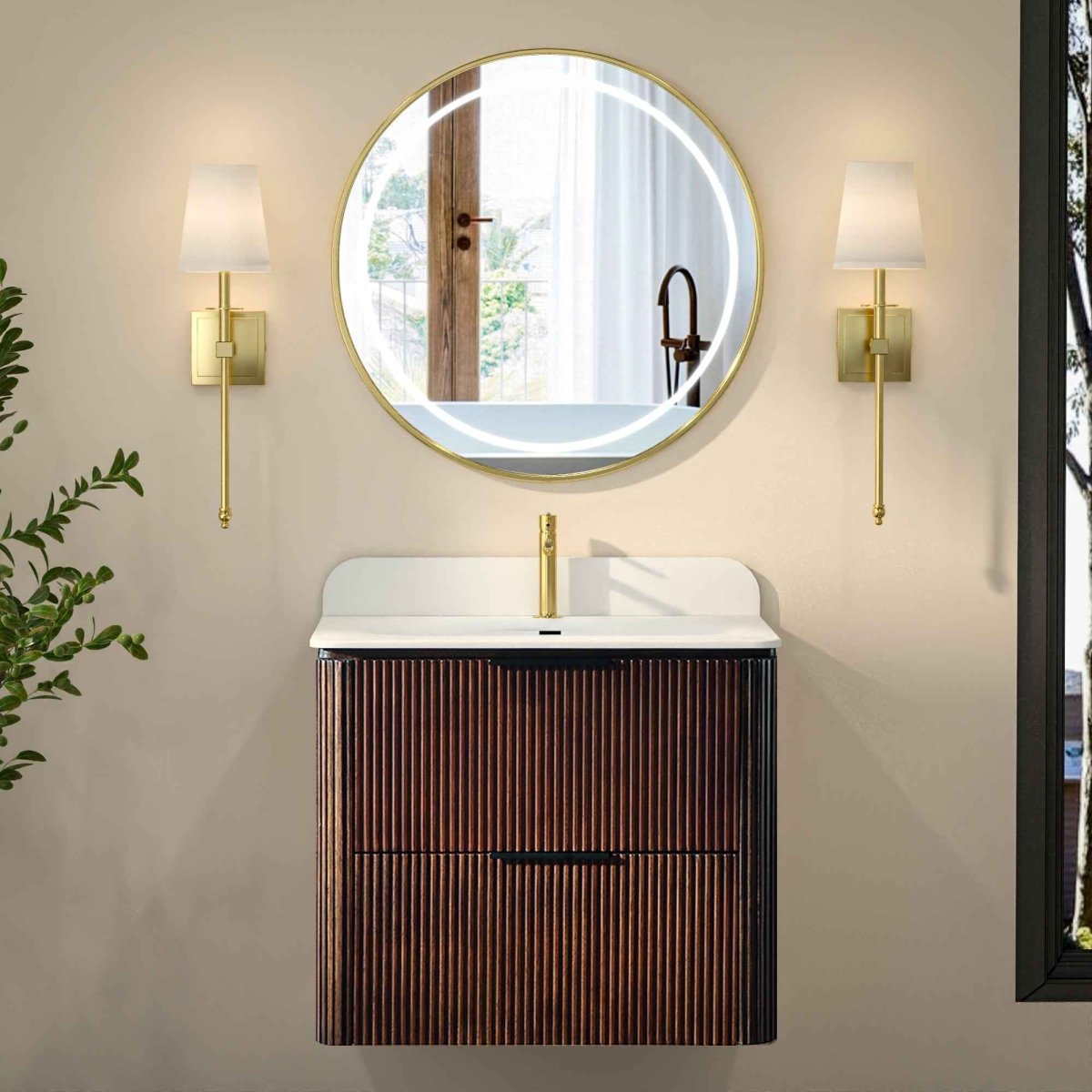 24 inch Floating Bathroom Vanity with Sink, Pre-Assembled, Wall Mounted Plywood Bathroom Storage Cabinet with Safety Rounded,Large Soft-Close Fluted Drawers & Metal Handles