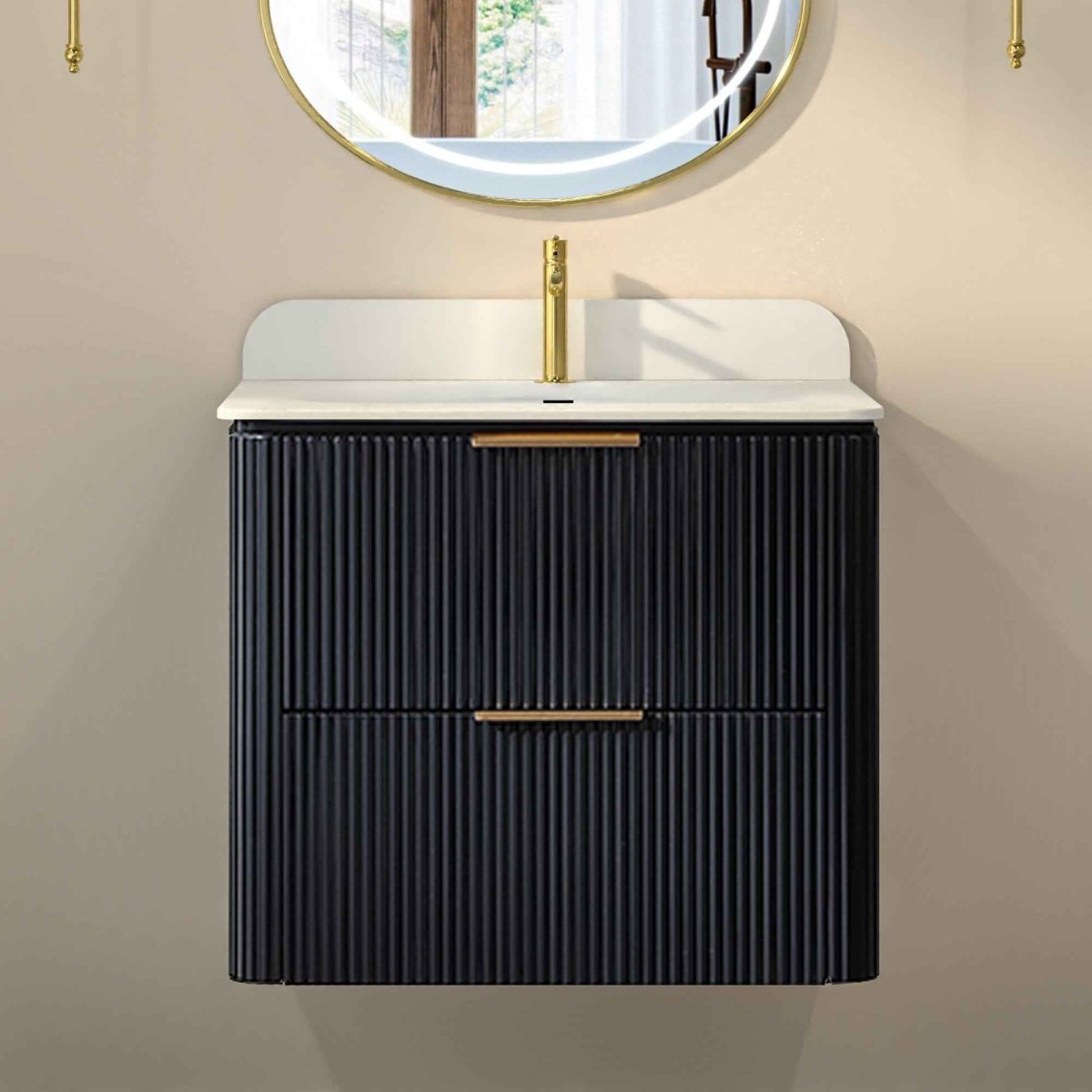 24 inch Floating Bathroom Vanity with Sink, Pre-Assembled, Wall Mounted Plywood Bathroom Storage Cabinet with Safety Rounded,Large Soft-Close Fluted Drawers & Metal Handles