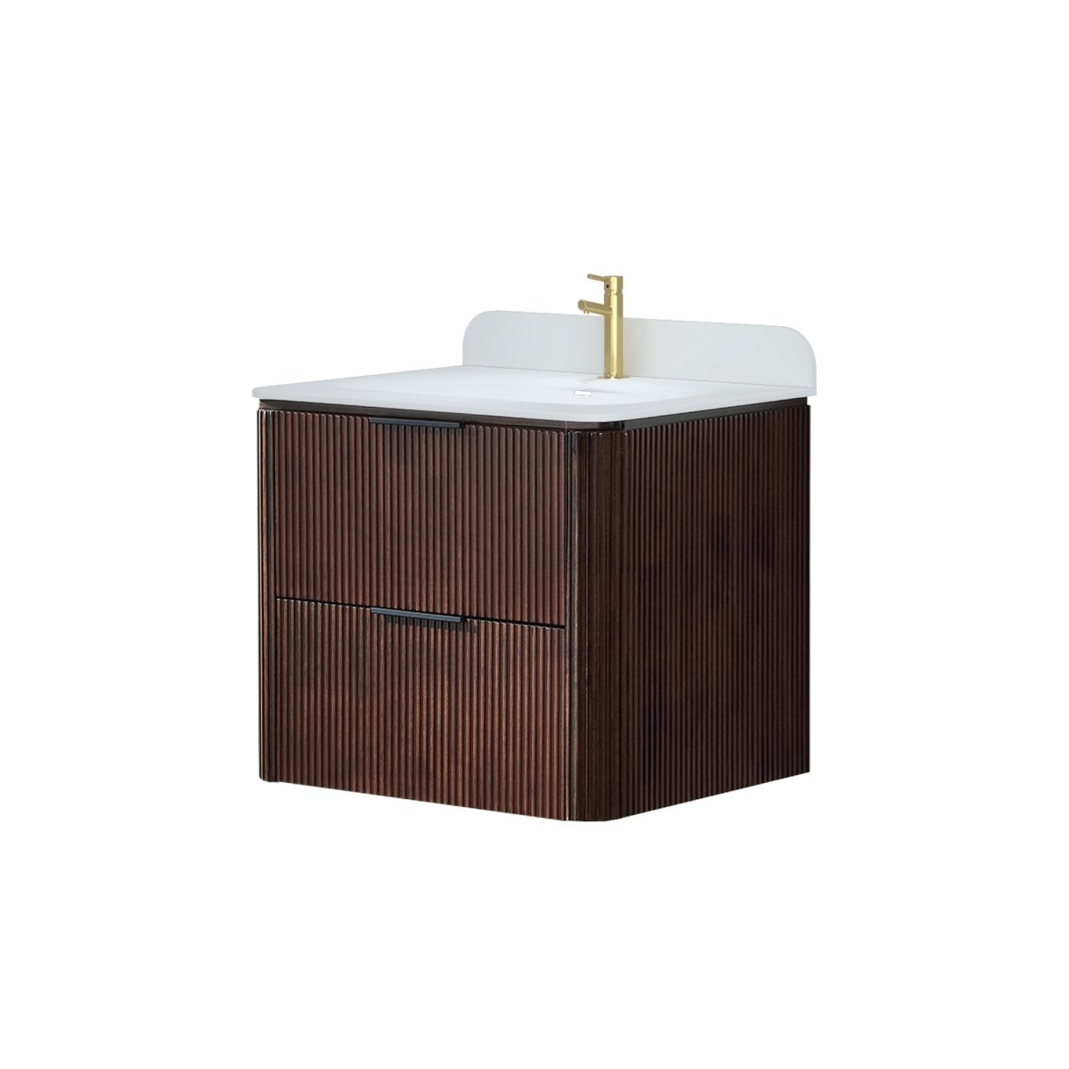 24 inch Floating Bathroom Vanity with Sink, Pre-Assembled, Wall Mounted Plywood Bathroom Storage Cabinet with Safety Rounded,Large Soft-Close Fluted Drawers & Metal Handles