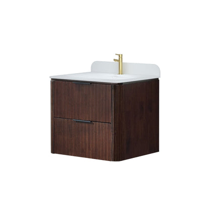 24 inch Floating Bathroom Vanity with Sink, Pre-Assembled, Wall Mounted Plywood Bathroom Storage Cabinet with Safety Rounded,Large Soft-Close Fluted Drawers & Metal Handles